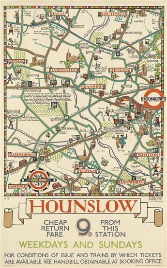 HERRY PERRY (HEATHER PERRY, 1897-1962). [LONDON UNDERGROUND.] Two posters. 1929. Each approximately 40x25 inches, 101x63 cm. Vincent Br